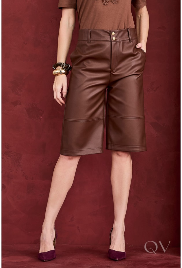 BERMUDA EM COURO PU MARROM - ARTSY