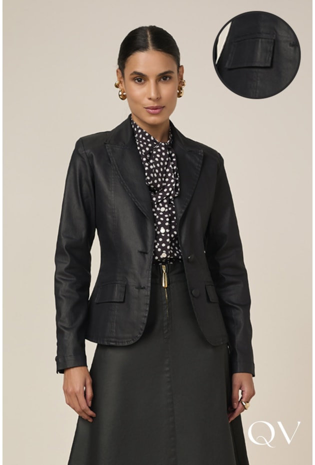 BLAZER ACINTURADO RESINADO PRETO - TITANIUM JEANS BLAZER ACINTURADO RESINADO PRETO - TITANIUM JEANS