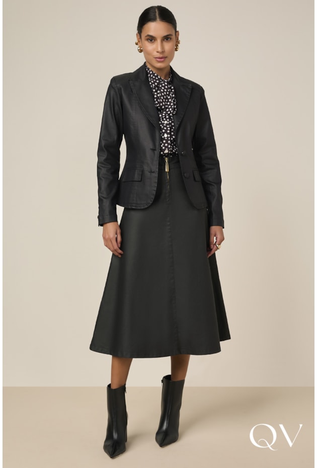 BLAZER ACINTURADO RESINADO PRETO - TITANIUM JEANS BLAZER ACINTURADO RESINADO PRETO - TITANIUM JEANS