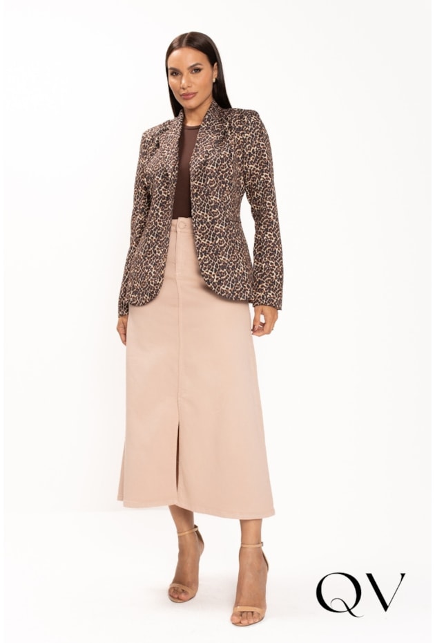 BLAZER ALONGADO EM ALFAIATARIA ANIMAL PRINT - LEKAZIS