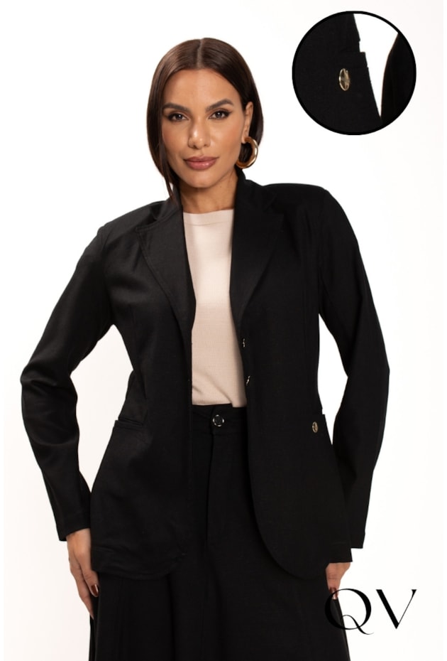 BLAZER ALONGADO EM LINHO PRETO - LEKAZIS