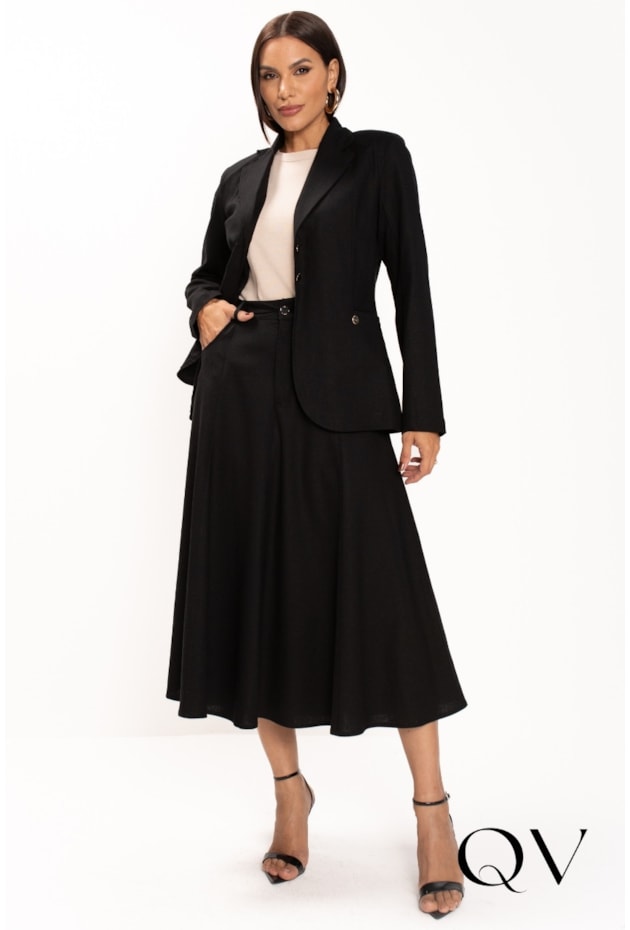 BLAZER ALONGADO EM LINHO PRETO - LEKAZIS