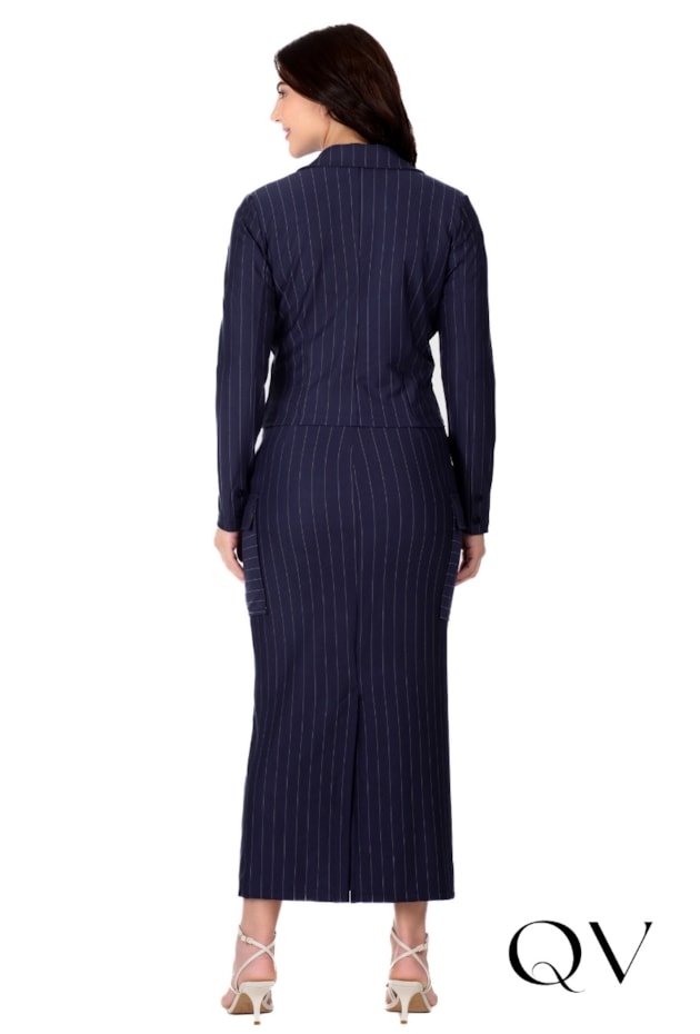 BLAZER EM PONTO ROMA RISCA DE GIZ AZUL MARINHO - HAPUK