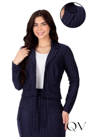 BLAZER EM PONTO ROMA RISCA DE GIZ AZUL MARINHO - HAPUK
