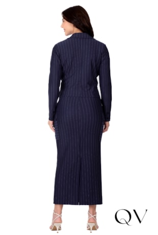 BLAZER EM PONTO ROMA RISCA DE GIZ AZUL MARINHO - HAPUK