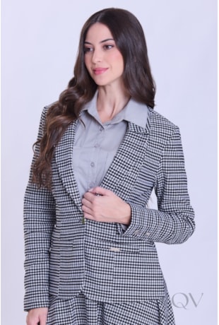 BLAZER MÉDIO COM ESTAMPA EM ALFAIATARIA TWEED PRETO - HAPUK