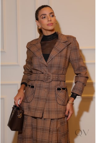 BLAZER MÉDIO COM OMBREIRAS EM ALFAIATARIA XADREZ - LUZIA FAZZOLLI