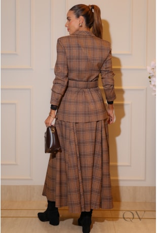 BLAZER MÉDIO COM OMBREIRAS EM ALFAIATARIA XADREZ - LUZIA FAZZOLLI