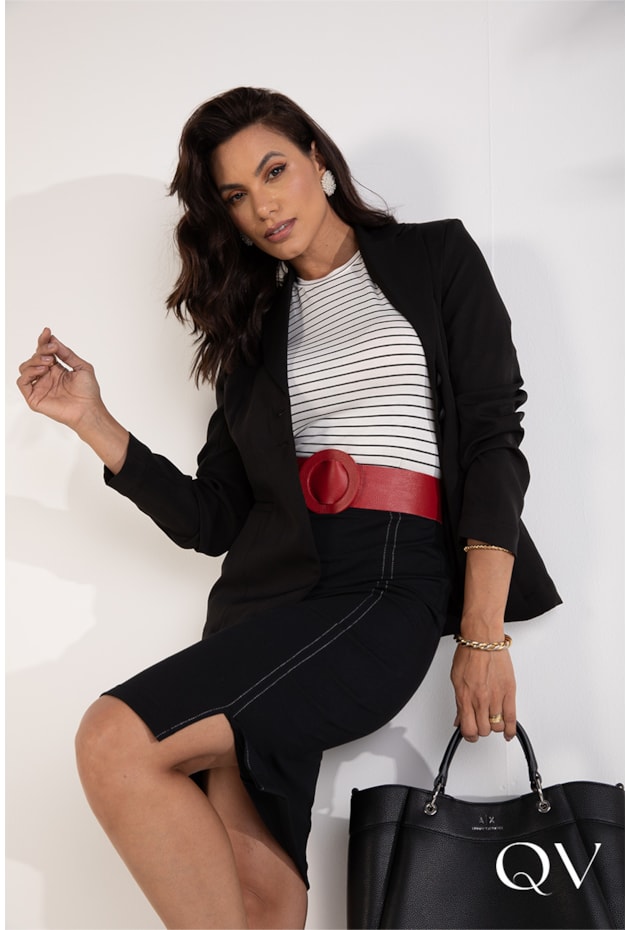 Blazer Tradicional Alfaitaria Com Botões Preto Lekazis Moda Evangélica  Feminina - QVestido