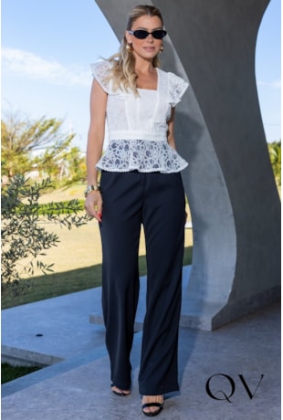 BLUSA ACINTURADA EM RENDA BRANCO - LUZIA FAZZOLLI