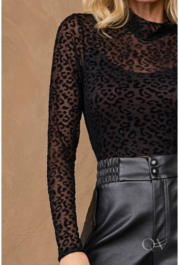 BLUSA ANIMAL PRINT EM TULE PRETO - ARTSY