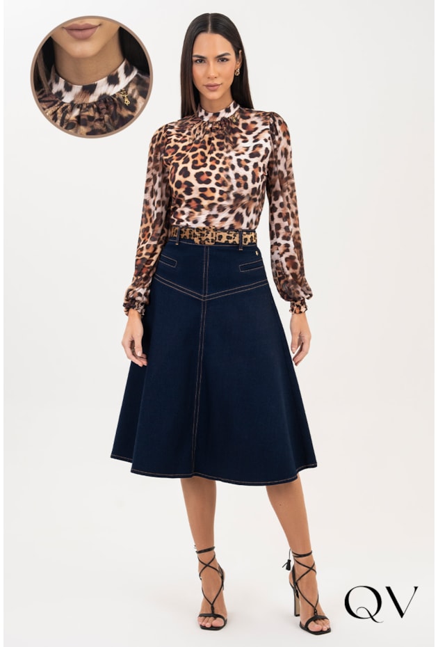 BLUSA ANIMAL PRINT GOLA ALTA - VIA TOLENTINO BLUSA ANIMAL PRINT GOLA ALTA - VIA TOLENTINO