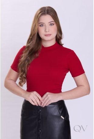 BLUSA BÁSICA COM GOLA EM MALHA CANELADA VERMELHO - HAPUK