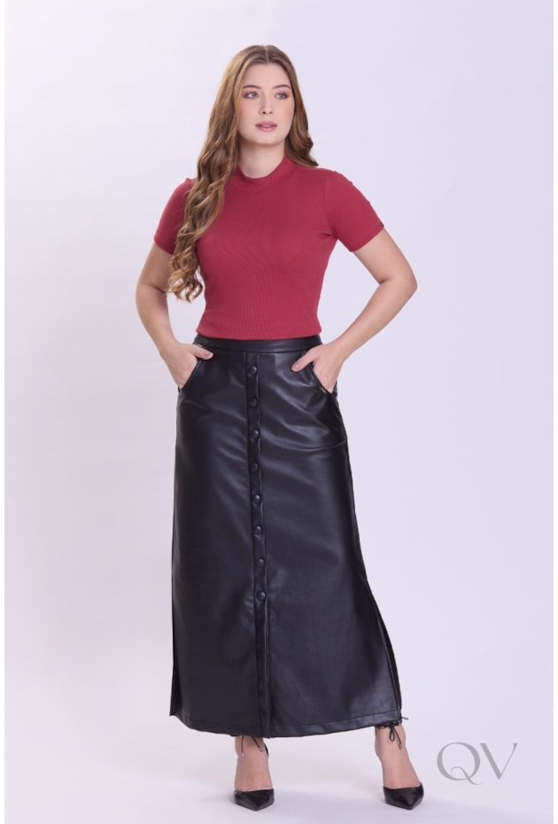 BLUSA BÁSICA COM GOLA EM MALHA CANELADA VERMELHO - HAPUK