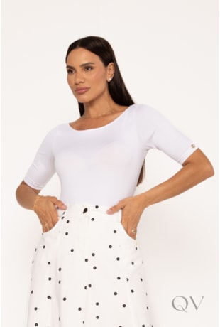 BLUSA BÁSICA COM MANGA 2/4 EM MALHA BRANCO - LEKAZIS
