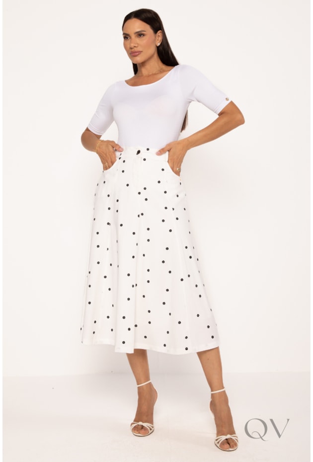 BLUSA BÁSICA COM MANGA 2/4 EM MALHA BRANCO - LEKAZIS