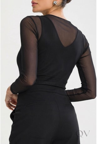 BLUSA BÁSICA COM MANGA LONGA EM TULE PRETO - TLIC RIO