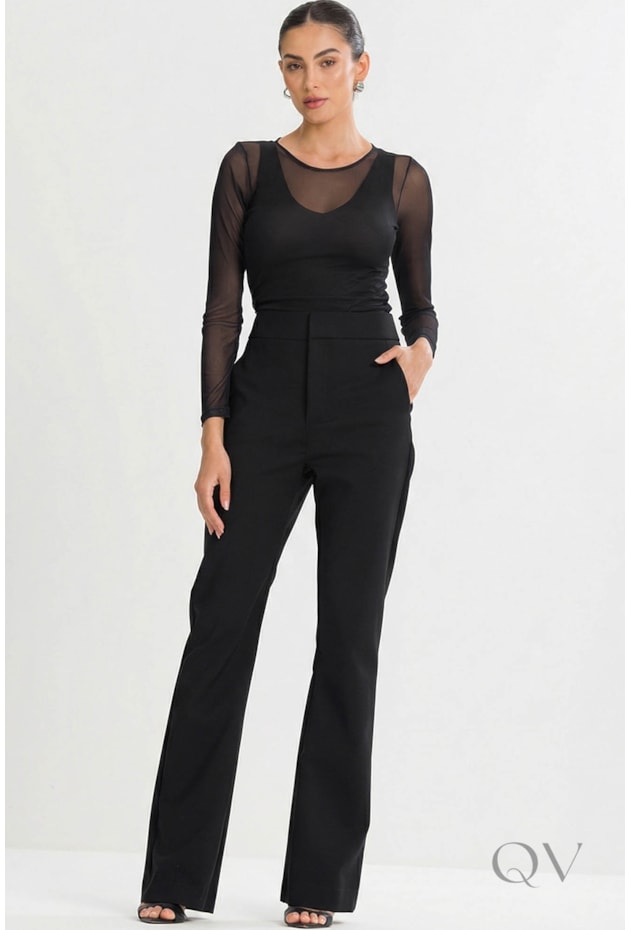 BLUSA BÁSICA COM MANGA LONGA EM TULE PRETO - TLIC RIO