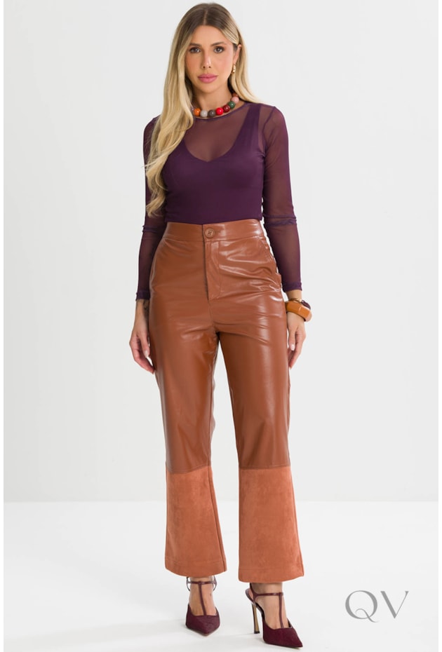 BLUSA BÁSICA COM MANGA LONGA EM TULE VINHO - TLIC RIO