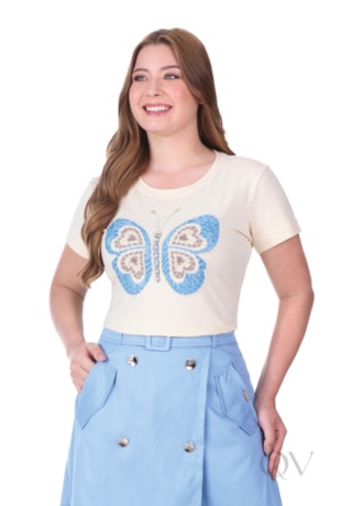 BLUSA BORDADA EM MALHA BEGE - HAPUK