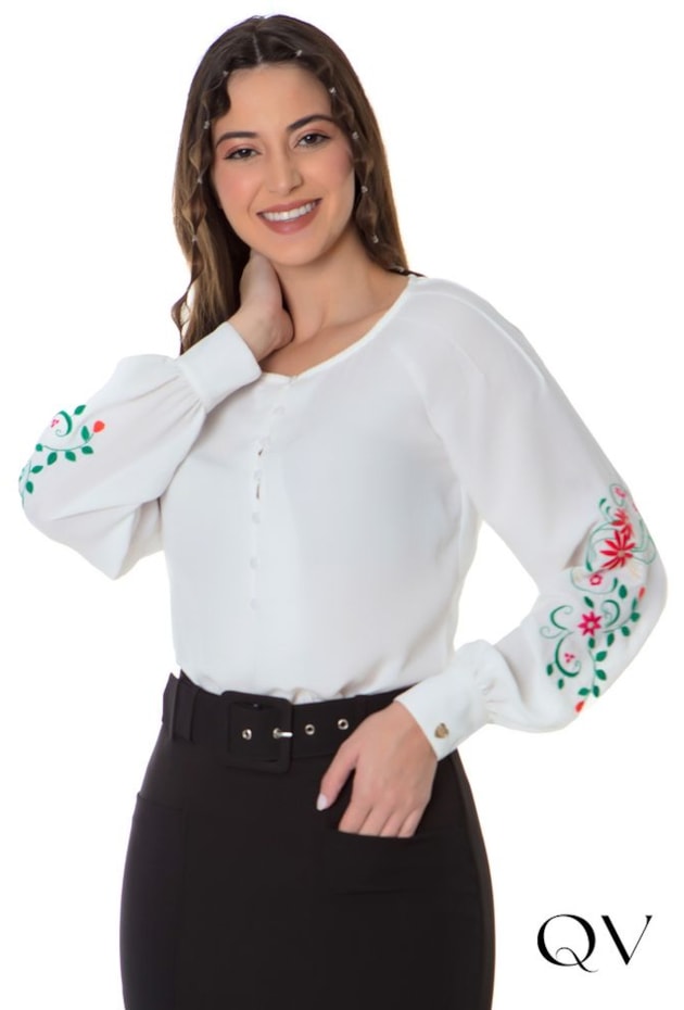 BLUSA BORDADO FLORAL OFF WHITE - HAPUK