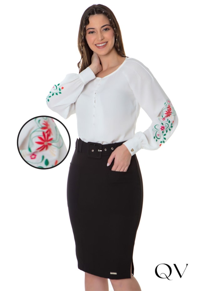 BLUSA BORDADO FLORAL OFF WHITE - HAPUK