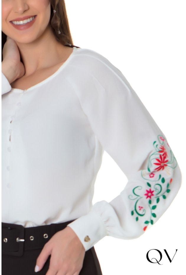 BLUSA BORDADO FLORAL OFF WHITE - HAPUK