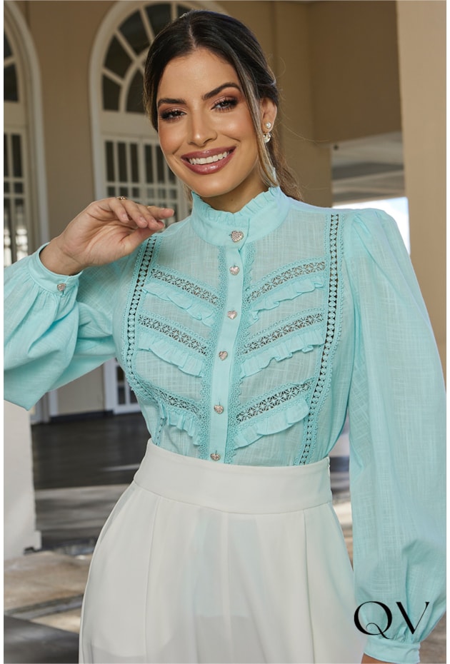 BLUSA BOTÕES CORAÇÕES AZUL - DOCE MARIA BLUSA BOTÕES CORAÇÕES AZUL - DOCE MARIA