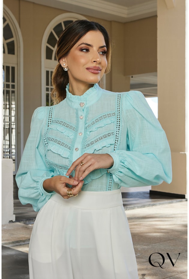 BLUSA BOTÕES CORAÇÕES AZUL - DOCE MARIA BLUSA BOTÕES CORAÇÕES AZUL - DOCE MARIA