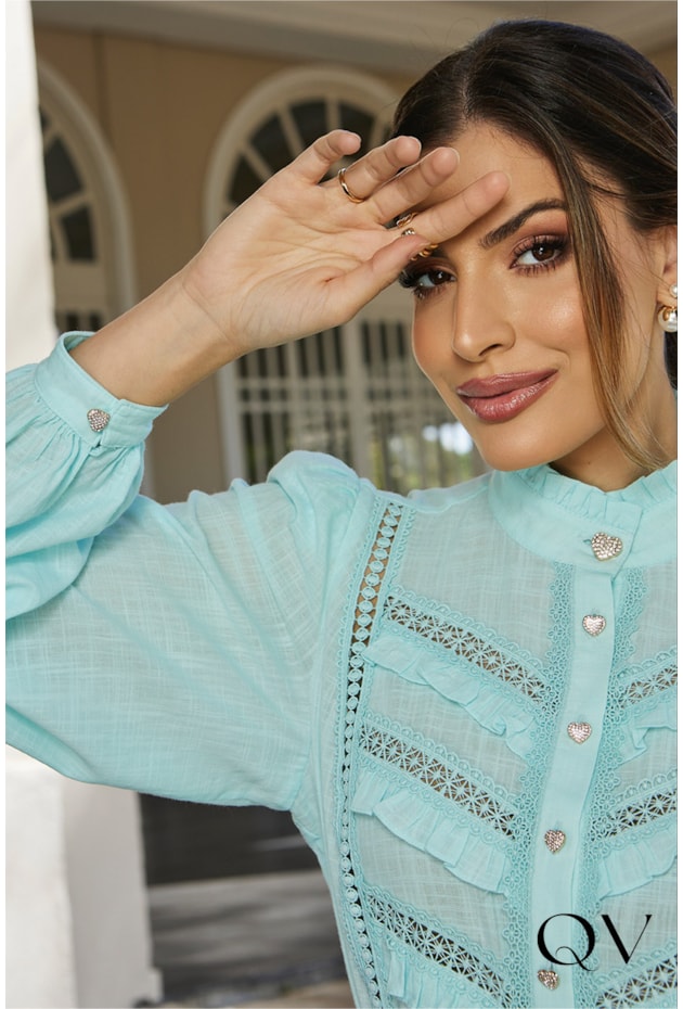 BLUSA BOTÕES CORAÇÕES AZUL - DOCE MARIA BLUSA BOTÕES CORAÇÕES AZUL - DOCE MARIA