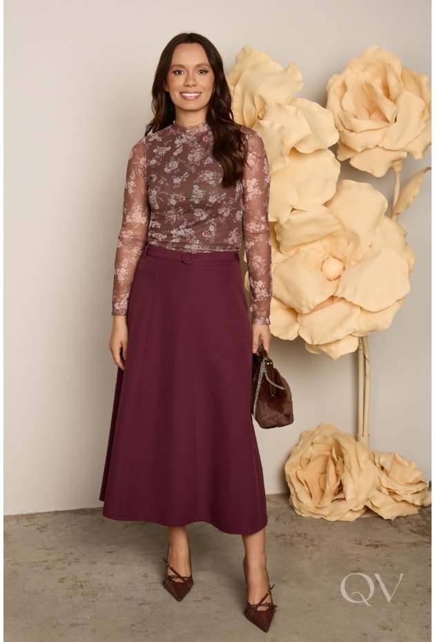 BLUSA CACHARREL EM TULE MARROM - JANY PIM