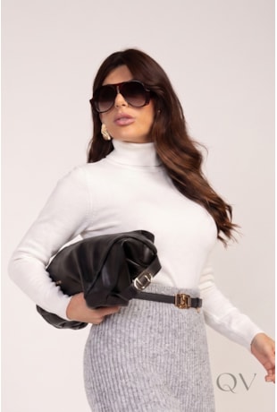 BLUSA CACHARREL GOLA ALTA EM TRICOT OFF WHITE - LEKAZIS