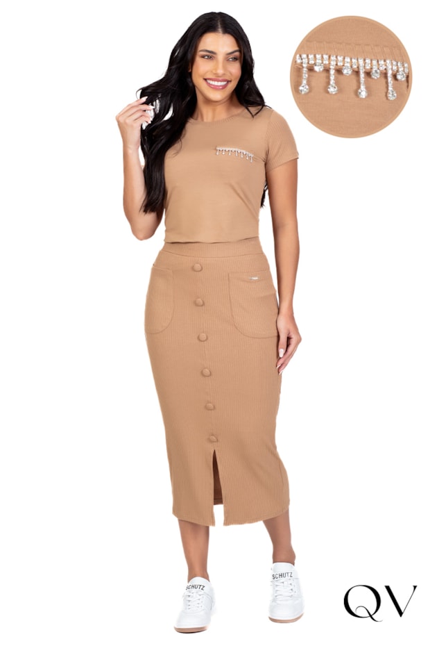 BLUSA CANELADA BORDADO STRASS BEGE - HAPUK BLUSA CANELADA BORDADO STRASS BEGE - HAPUK