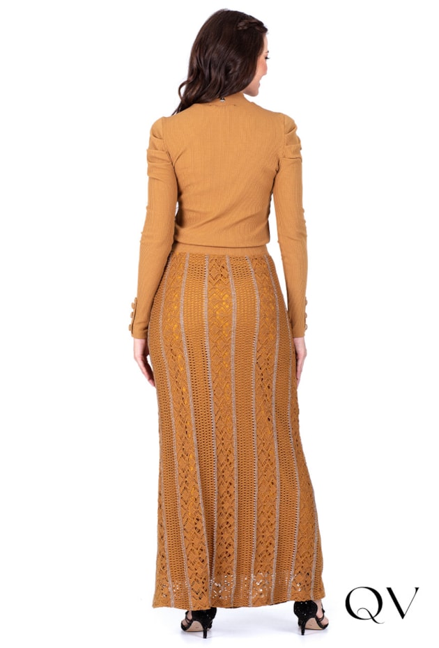 BLUSA CANELADA COM BOTÕES CARAMELO - HAPUK
