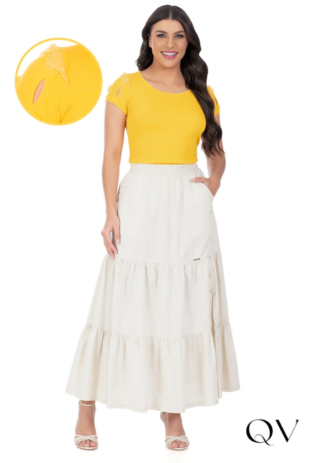 BLUSA CANELADA COM RENDA AMARELO - HAPUK BLUSA CANELADA COM RENDA AMARELO - HAPUK