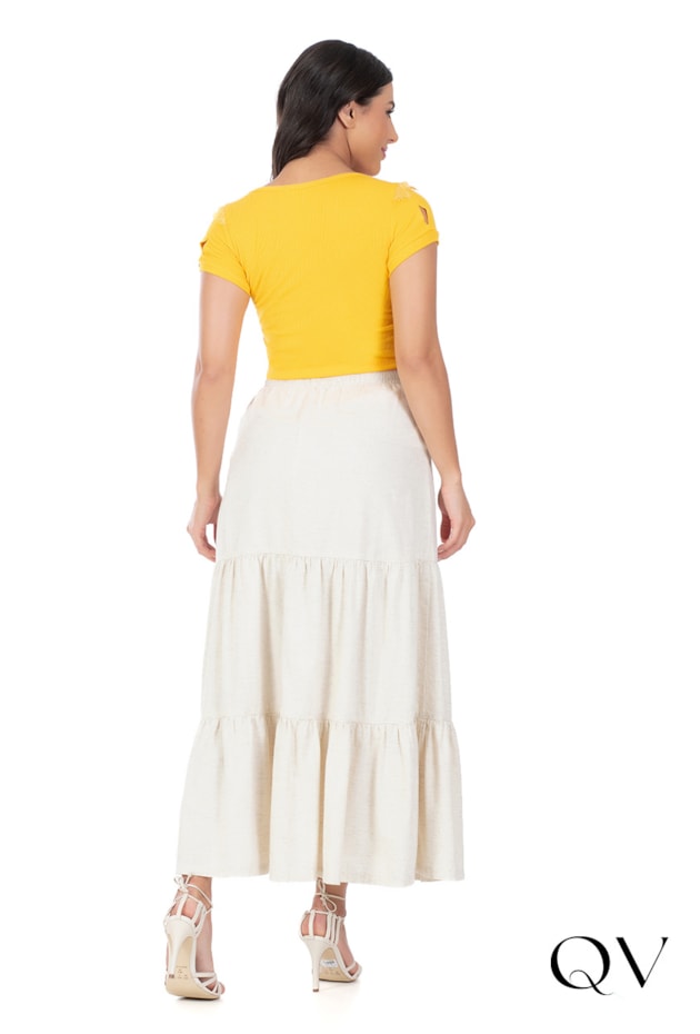 BLUSA CANELADA COM RENDA AMARELO - HAPUK