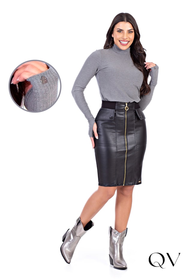 BLUSA CANELADA GOLA ALTA CINZA - HAPUK BLUSA CANELADA GOLA ALTA CINZA - HAPUK