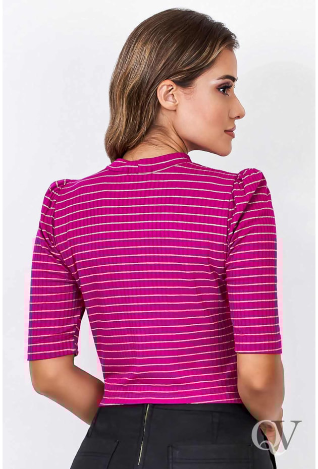 BLUSA CANELADA GOLA ALTA E GOTA PINK - VIA TOLENTINO BLUSA CANELADA GOLA ALTA E GOTA PINK - VIA TOLENTINO