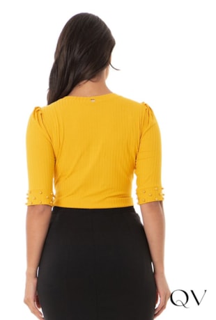 BLUSA CANELADA PÉROLAS AMARELO - HAPUK