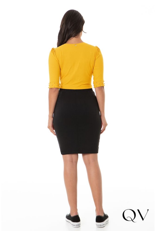BLUSA CANELADA PÉROLAS AMARELO - HAPUK BLUSA CANELADA PÉROLAS AMARELO - HAPUK