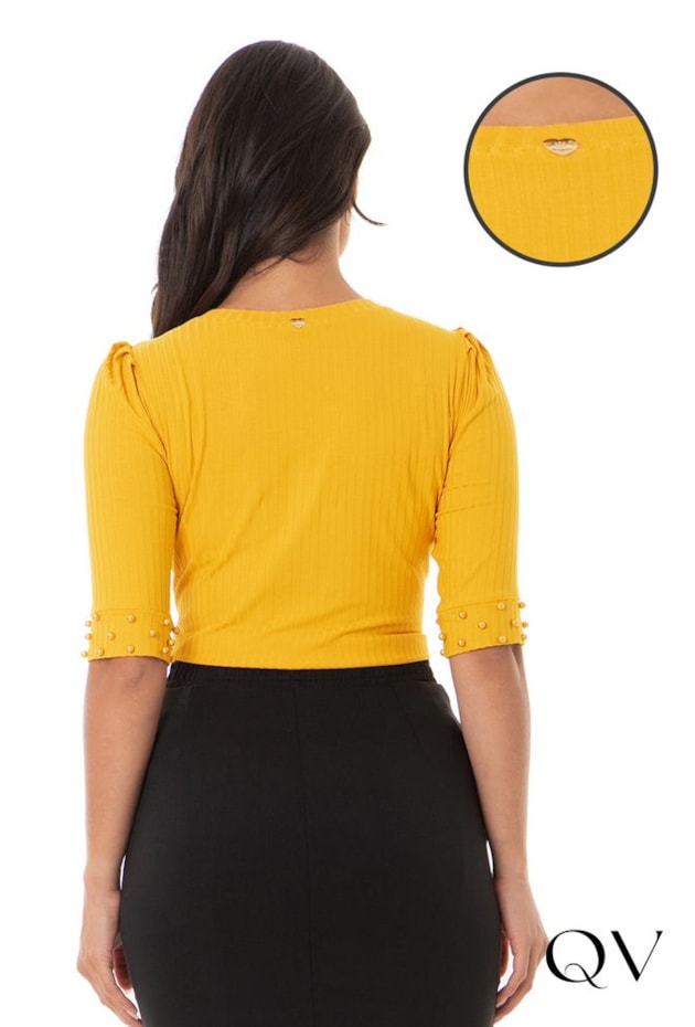 BLUSA CANELADA PÉROLAS AMARELO - HAPUK