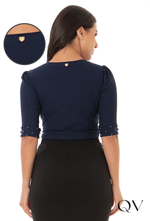 BLUSA CANELADA PÉROLAS MARINHO - HAPUK BLUSA CANELADA PÉROLAS MARINHO - HAPUK