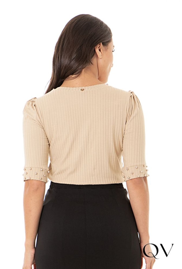 BLUSA CANELADA PÉROLAS NUDE - HAPUK