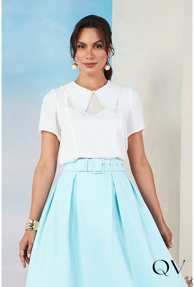 BLUSA CHIFFON BORDADO PÉROLAS OFF - JANY PIM BLUSA CHIFFON BORDADO PÉROLAS OFF - JANY PIM