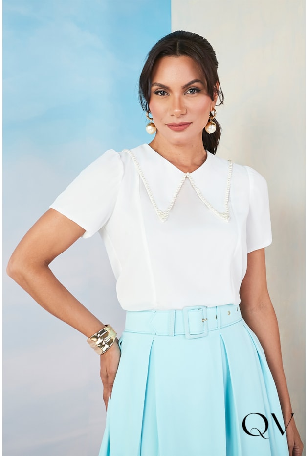 BLUSA CHIFFON BORDADO PÉROLAS OFF - JANY PIM BLUSA CHIFFON BORDADO PÉROLAS OFF - JANY PIM
