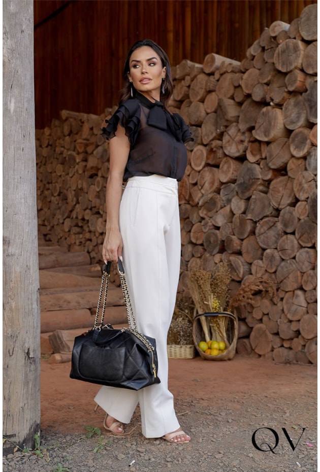 BLUSA CHIFFON COM BABADOS PRETO - LUZIA FAZZOLLI BLUSA CHIFFON COM BABADOS PRETO - LUZIA FAZZOLLI