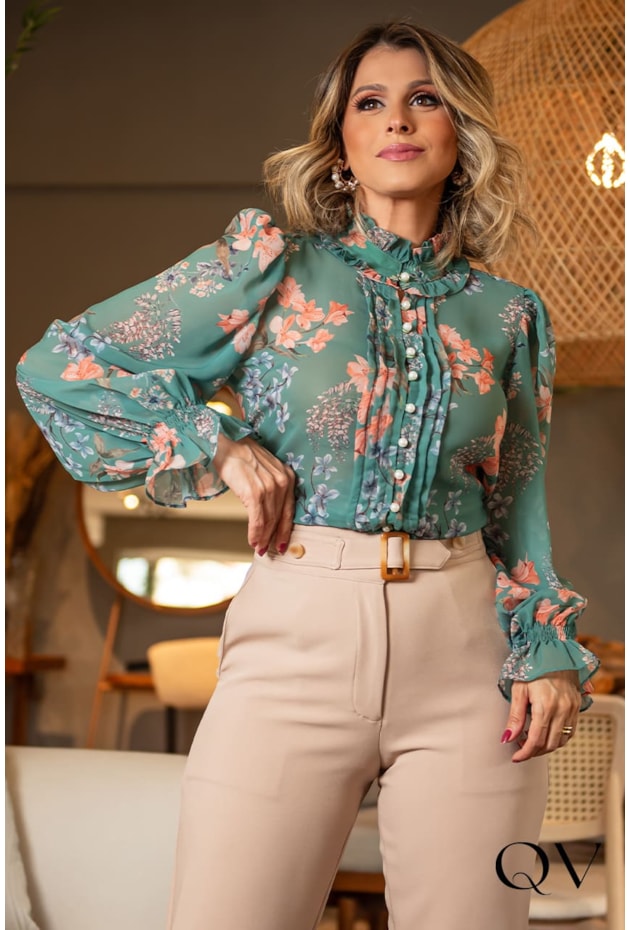 BLUSA CHIFFON ESTAMPADA COM AMARRAÇÃO - LUZIA FAZZOLLI