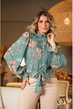 BLUSA CHIFFON ESTAMPADA COM AMARRAÇÃO - LUZIA FAZZOLLI