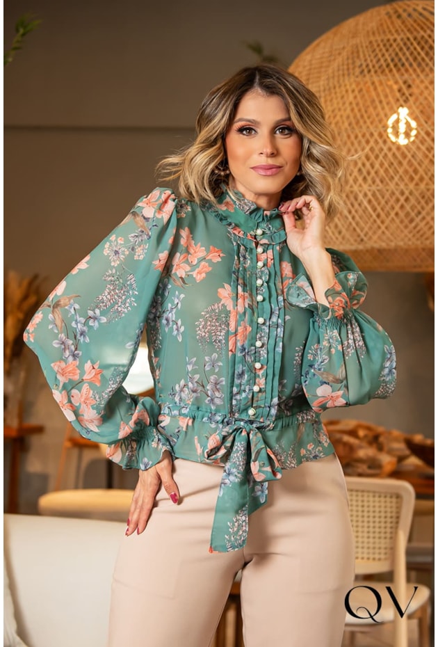 BLUSA CHIFFON ESTAMPADA COM AMARRAÇÃO - LUZIA FAZZOLLI BLUSA CHIFFON ESTAMPADA COM AMARRAÇÃO - LUZIA FAZZOLLI