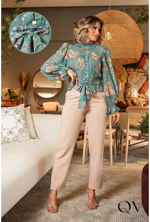 BLUSA CHIFFON ESTAMPADA COM AMARRAÇÃO - LUZIA FAZZOLLI BLUSA CHIFFON ESTAMPADA COM AMARRAÇÃO - LUZIA FAZZOLLI